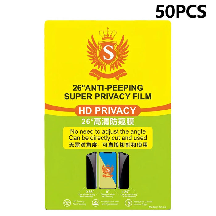 50 Pcs Privacy Screen Protector TPU HD Anti Spy Hydrogel Film Full Coverage Soft Film For Curved Screens - 1