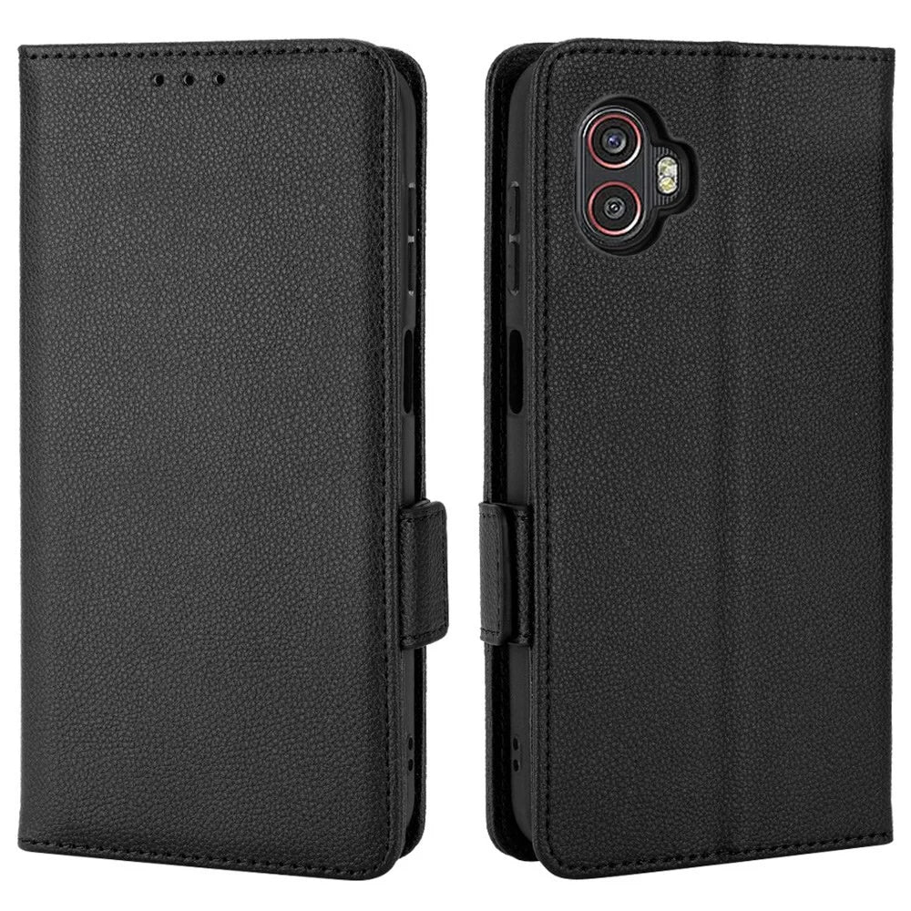 For Samsung Galaxy Xcover6 Pro 5G Anti-scratch Phone Flip Folio Case Litchi Texture Dual Magnetic Clasp PU Leather Phone Cover Wallet Stand - Black - 1