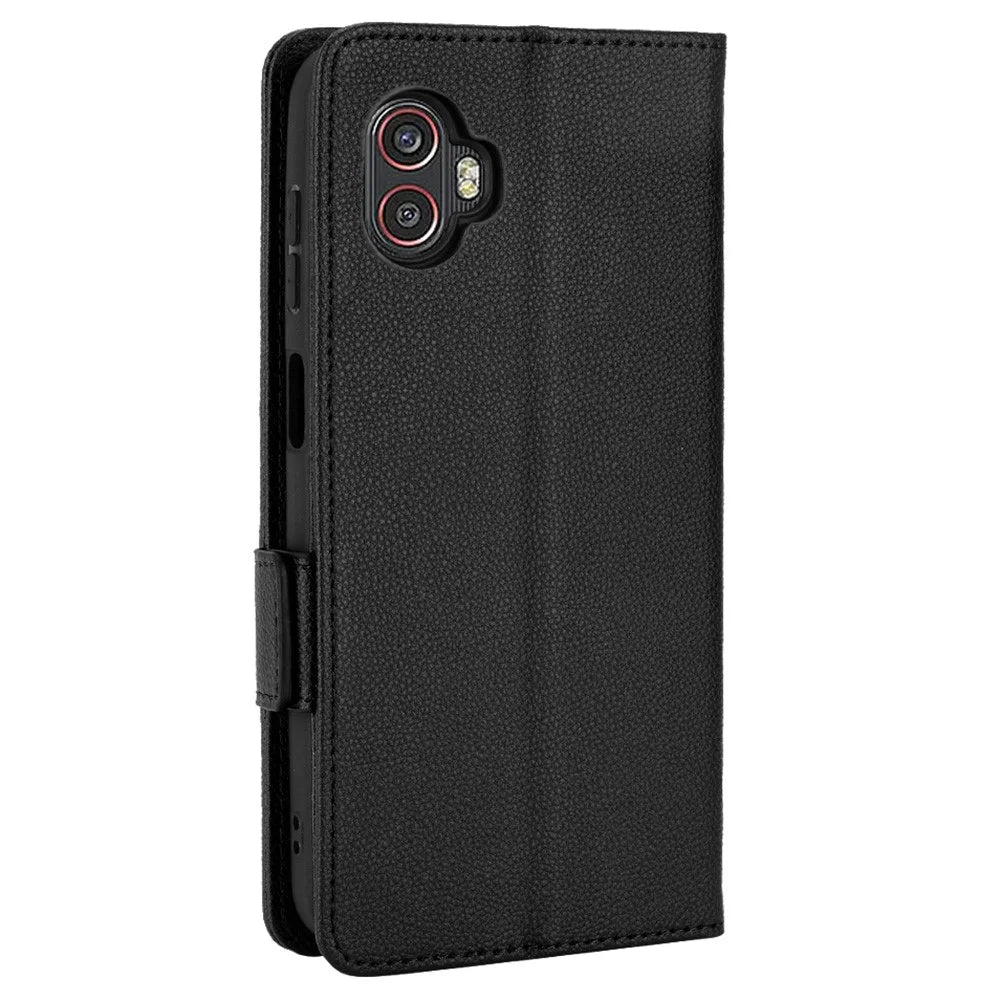 For Samsung Galaxy Xcover6 Pro 5G Anti-scratch Phone Flip Folio Case Litchi Texture Dual Magnetic Clasp PU Leather Phone Cover Wallet Stand - Black - 5