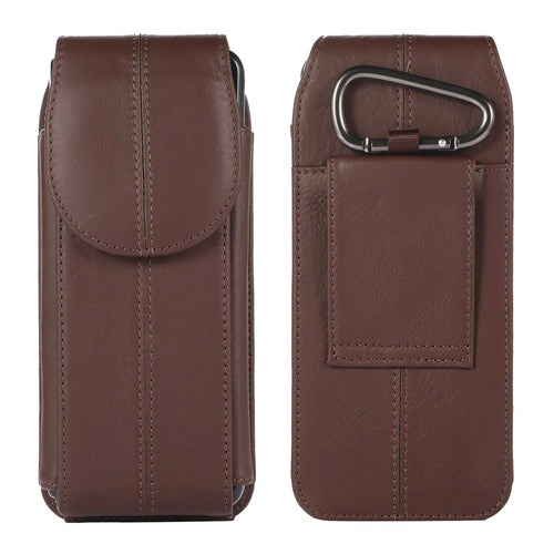 For Samsung Galaxy Z Fold3 5G Genuine Cowhide Leather Holster Vertical Phone Bag with Belt Loop and Carabiner - Brown - 1