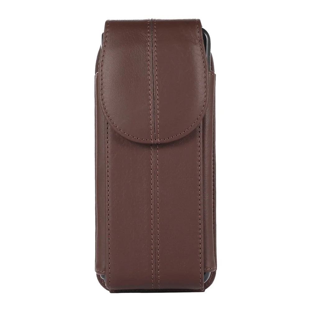 For Samsung Galaxy Z Fold3 5G Genuine Cowhide Leather Holster Vertical Phone Bag with Belt Loop and Carabiner - Brown - 2
