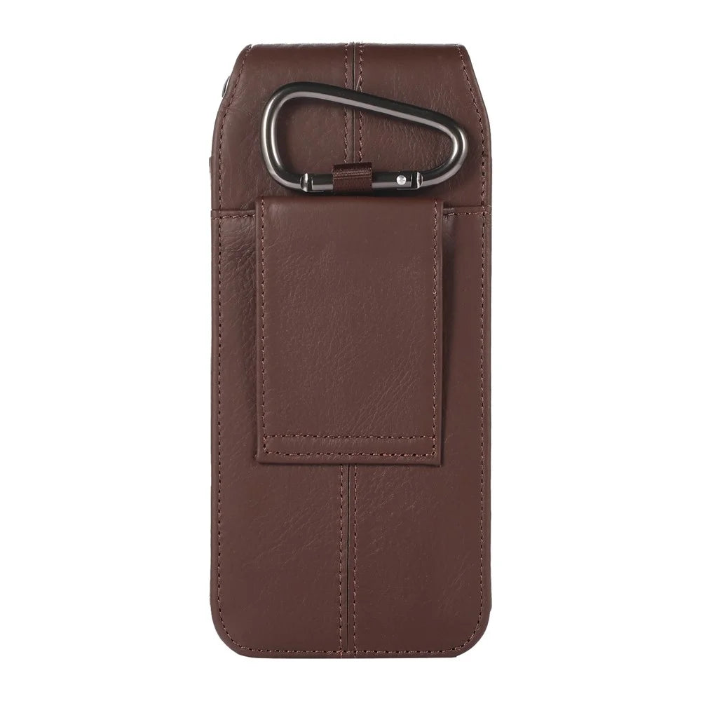 For Samsung Galaxy Z Fold3 5G Genuine Cowhide Leather Holster Vertical Phone Bag with Belt Loop and Carabiner - Brown - 3