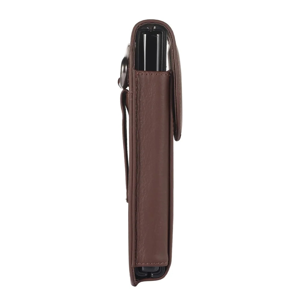 For Samsung Galaxy Z Fold3 5G Genuine Cowhide Leather Holster Vertical Phone Bag with Belt Loop and Carabiner - Brown - 4
