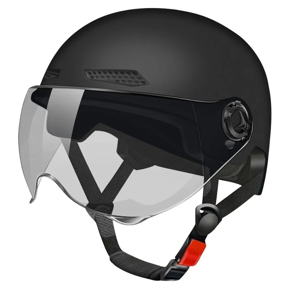 Electric Bike Helmet Unisex Summer Breathable E-Bike Helmet with Transparent Short Lens - Matte Black - 1