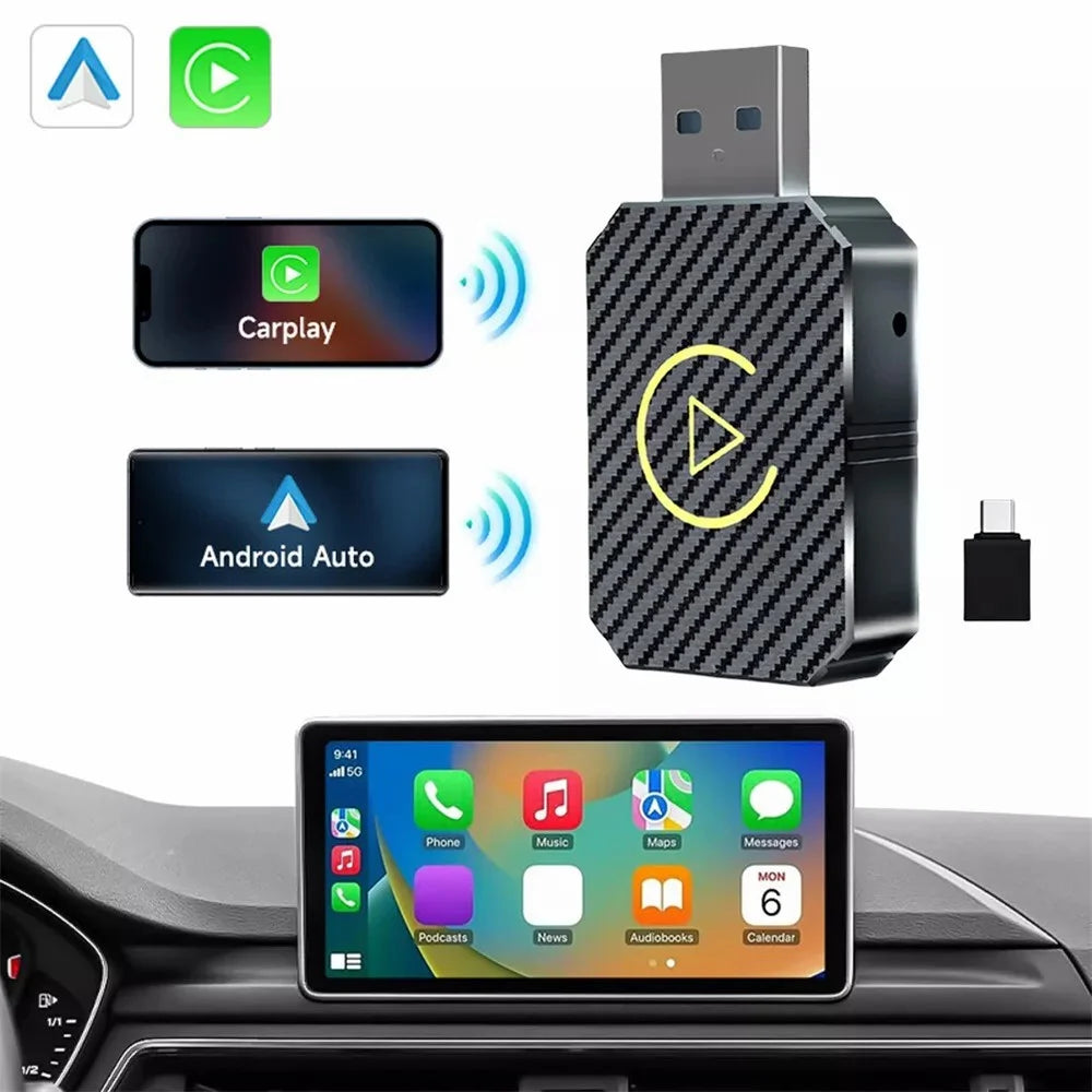 R5050 2 In 1 Wireless CarPlay Android Auto Adapter Carbon Fiber Texture WiFi Bluetooth-compatible 5.0 Smart Dongle - 4