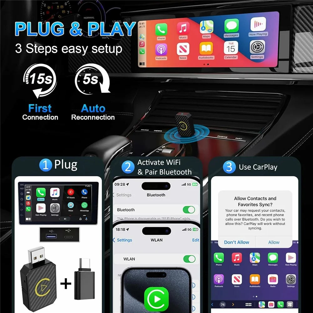 R5050 2 In 1 Wireless CarPlay Android Auto Adapter Carbon Fiber Texture WiFi Bluetooth-compatible 5.0 Smart Dongle - 7