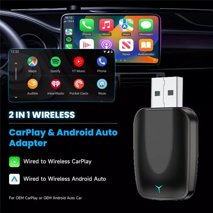 R5032 2 In 1 Wireless CarPlay Android Auto Adapter Plug and Play WiFi Bluetooth-compatible 5.0 Smart Dongle - 5