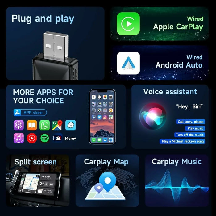 R5051 2 In 1 Android Auto CarPlay Adapter Bluetooth-Compatible / Wifi Smart Wireless USB Dongle with Type C Converter - 2