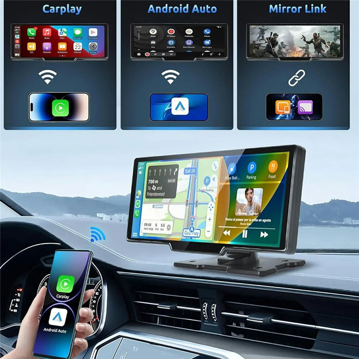 RH-W518 10.26 inch Portable Wireless CarPlay Display Built-in 4K Dash Cam and 1080P Backup Camera for Apple CarPlay  /  Android Auto - 3