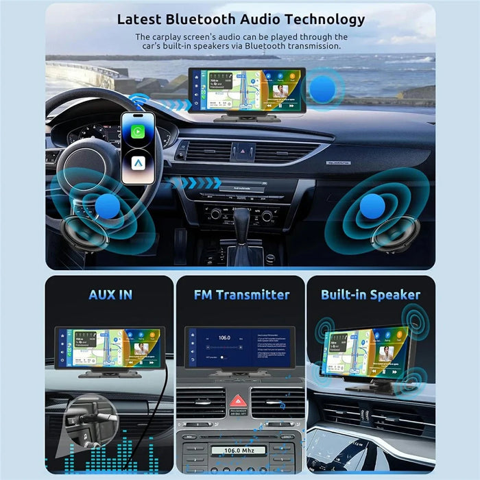 RH-W518 10.26 inch Portable Wireless CarPlay Display Built-in 4K Dash Cam and 1080P Backup Camera for Apple CarPlay  /  Android Auto - 4