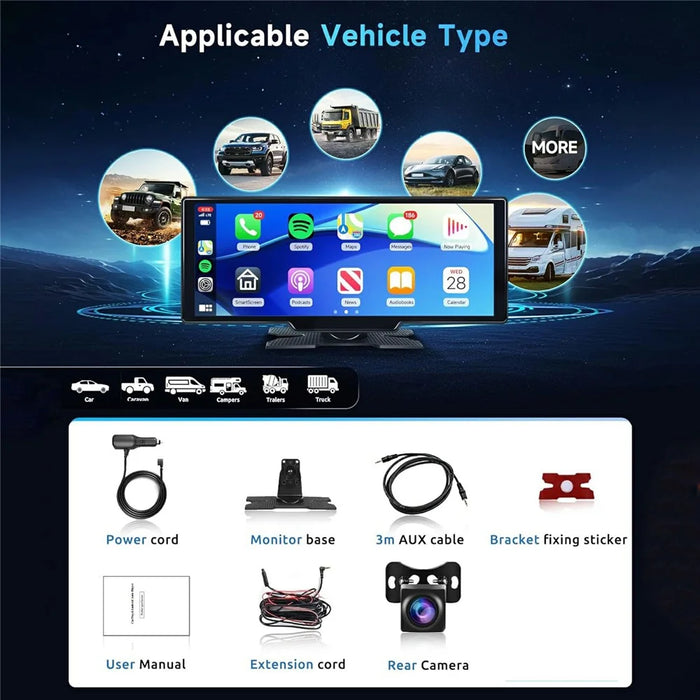 RH-W518 10.26 inch Portable Wireless CarPlay Display Built-in 4K Dash Cam and 1080P Backup Camera for Apple CarPlay  /  Android Auto - 7