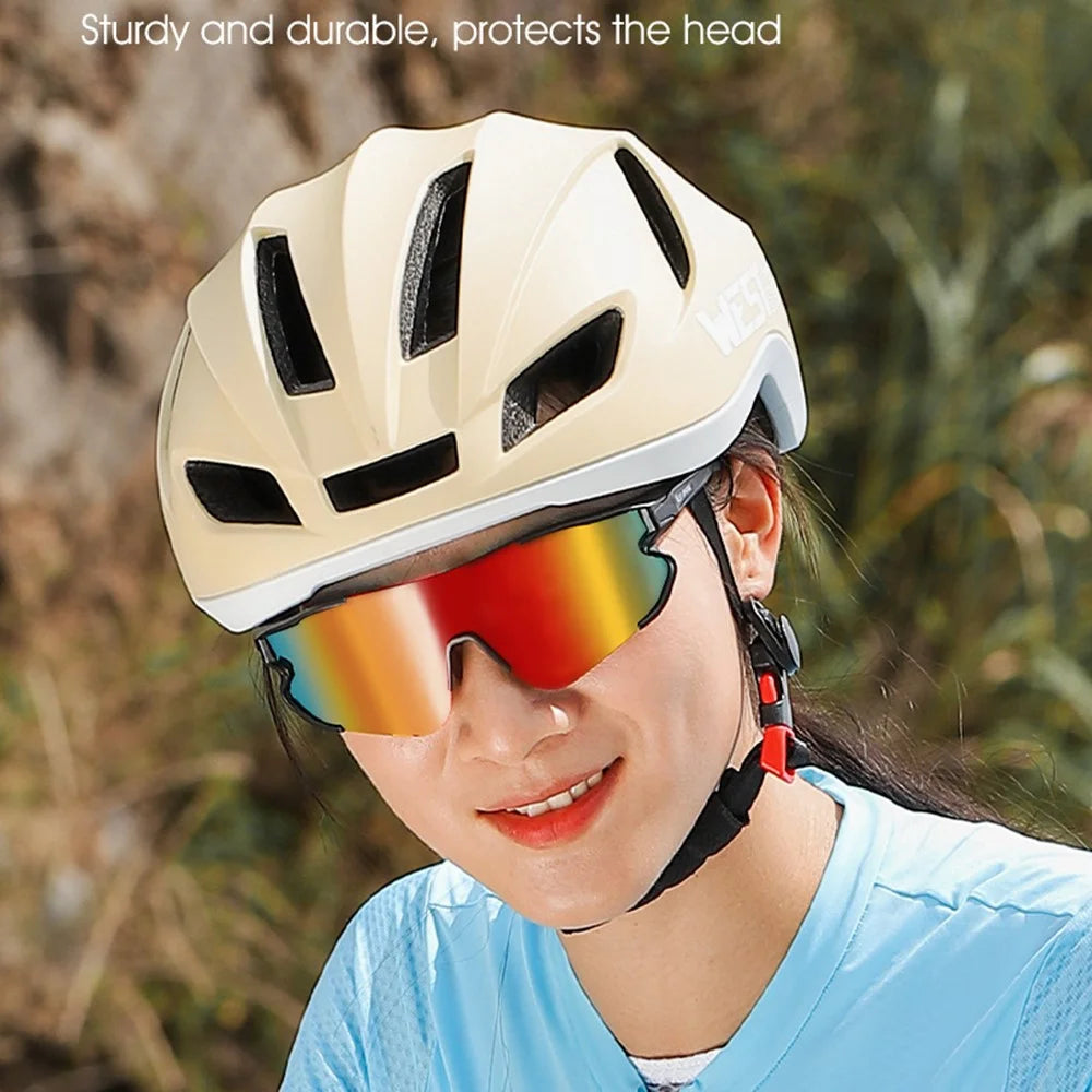 WEST BIKING YP0708113 Aero Cycling Helmet PC Shell EPS Foam 14 Vents Removable LED Tail Light Head Protector for Road Bike - 58-61cm  /  Tawny - 2