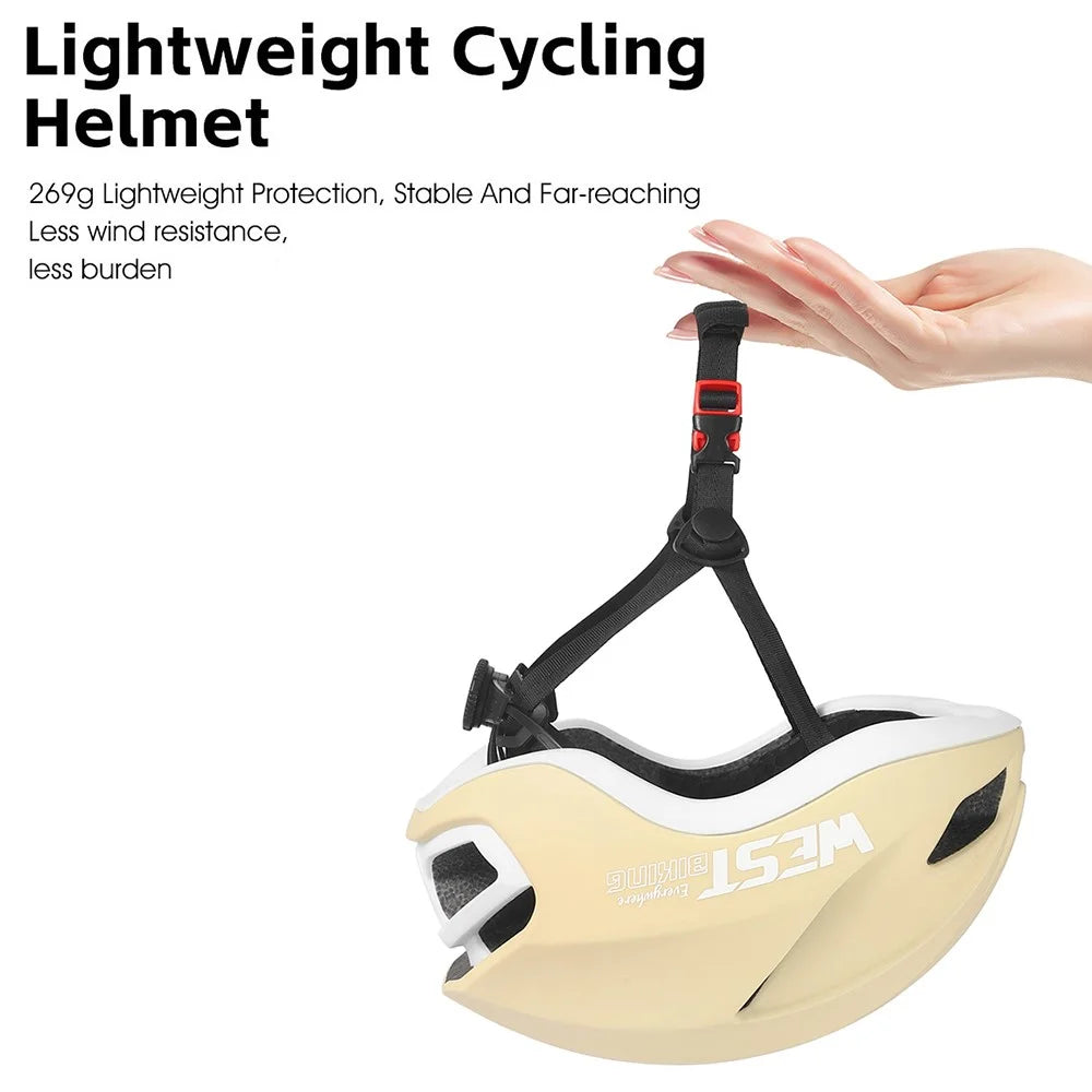 WEST BIKING YP0708113 Aero Cycling Helmet PC Shell EPS Foam 14 Vents Removable LED Tail Light Head Protector for Road Bike - 58-61cm  /  Tawny - 4