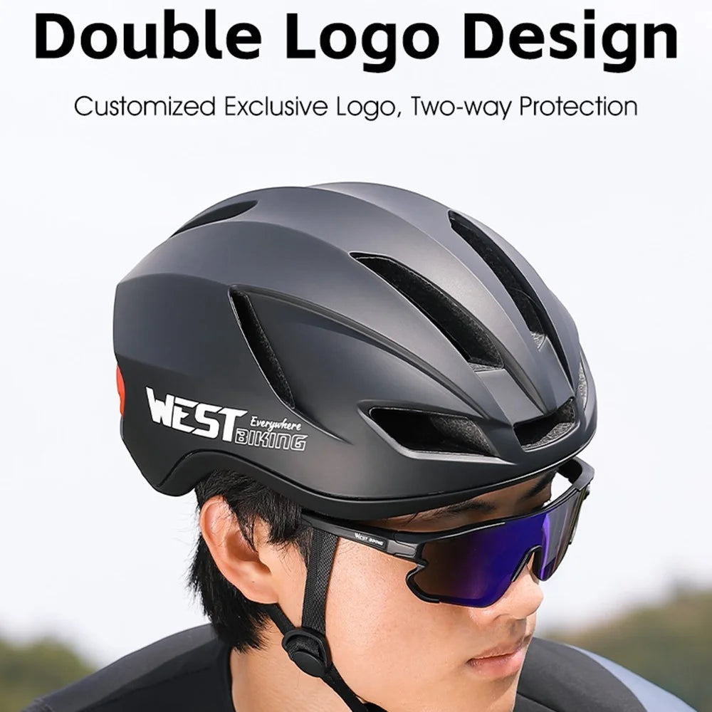 WEST BIKING YP0708113 Aero Cycling Helmet PC Shell EPS Foam 14 Vents Removable LED Tail Light Head Protector for Road Bike - 58-61cm  /  Tawny - 5