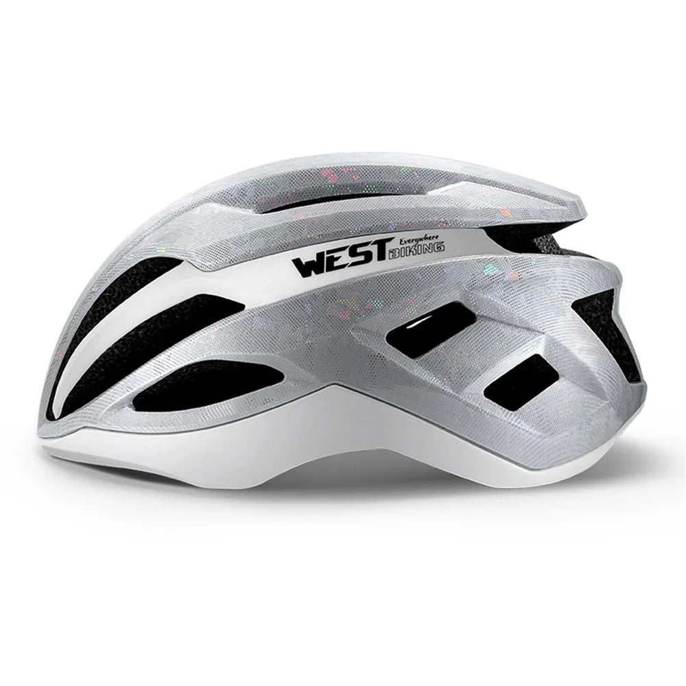 WEST BIKING YP0708123-124 Aerodynamic Cycling Helmet 10 Vents Magnetic Buckle Antibacterial Lining Road Mountain Bike Helmet - Mirror White  /  (58-61cm) - 1
