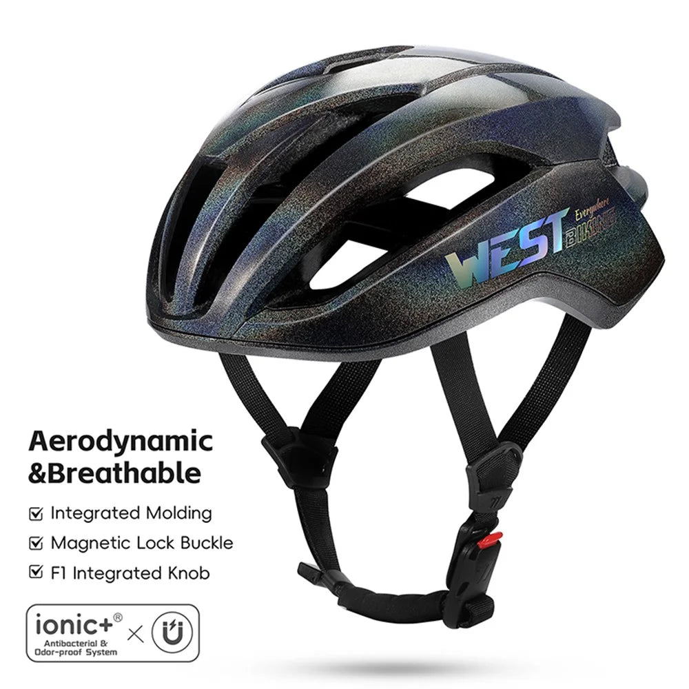 WEST BIKING YP0708123-124 Aerodynamic Cycling Helmet 10 Vents Magnetic Buckle Antibacterial Lining Road Mountain Bike Helmet - Mirror White  /  (58-61cm) - 2