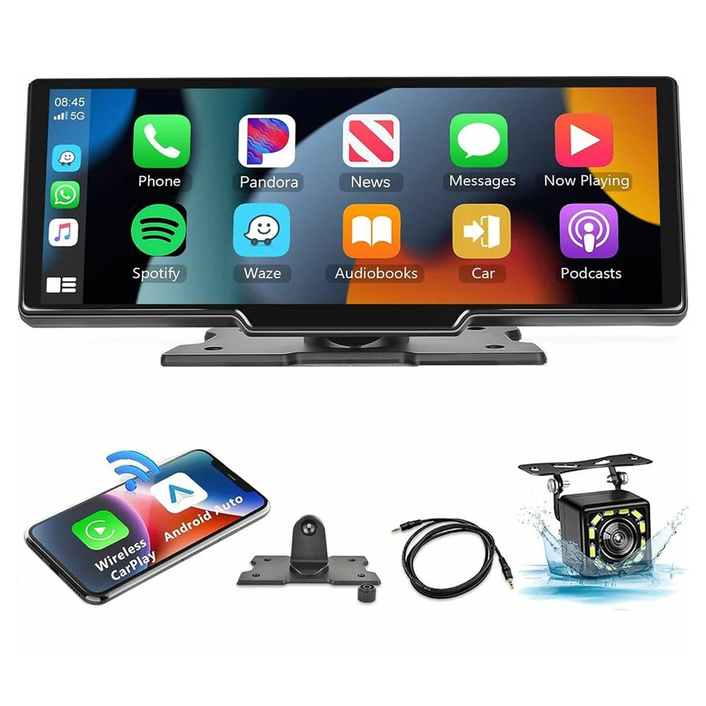 RH-W515B 10.26 Inch Portable Car Display Screen Wireless CarPlay Android Auto Touchscreen Car Monitor with 12-LED Rear Camera - 1