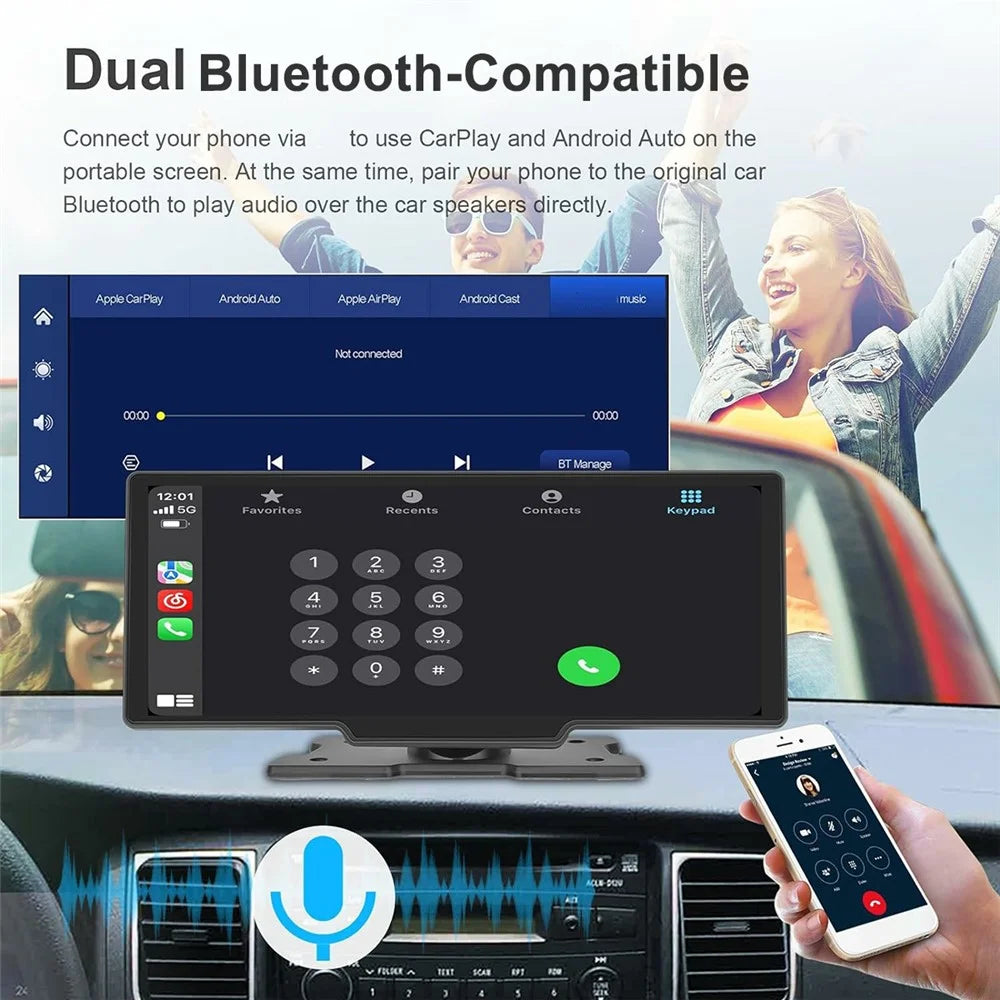 RH-W515B 10.26 Inch Portable Car Display Screen Wireless CarPlay Android Auto Touchscreen Car Monitor with 12-LED Rear Camera - 6
