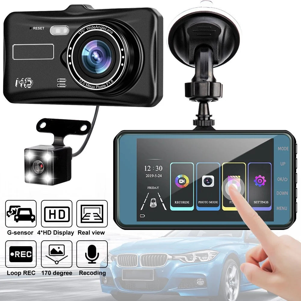 4 inch Car DVR 1080P HD Parking Monitoring Loop Recording Night Vision Dash Cam Front Rear Dual Camera Car Driving Recorder - 2