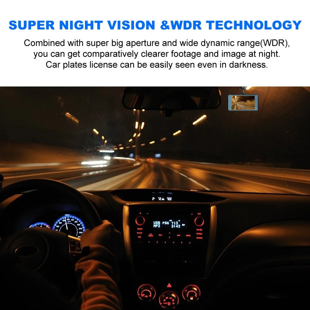4 inch Car DVR 1080P HD Parking Monitoring Loop Recording Night Vision Dash Cam Front Rear Dual Camera Car Driving Recorder - 3