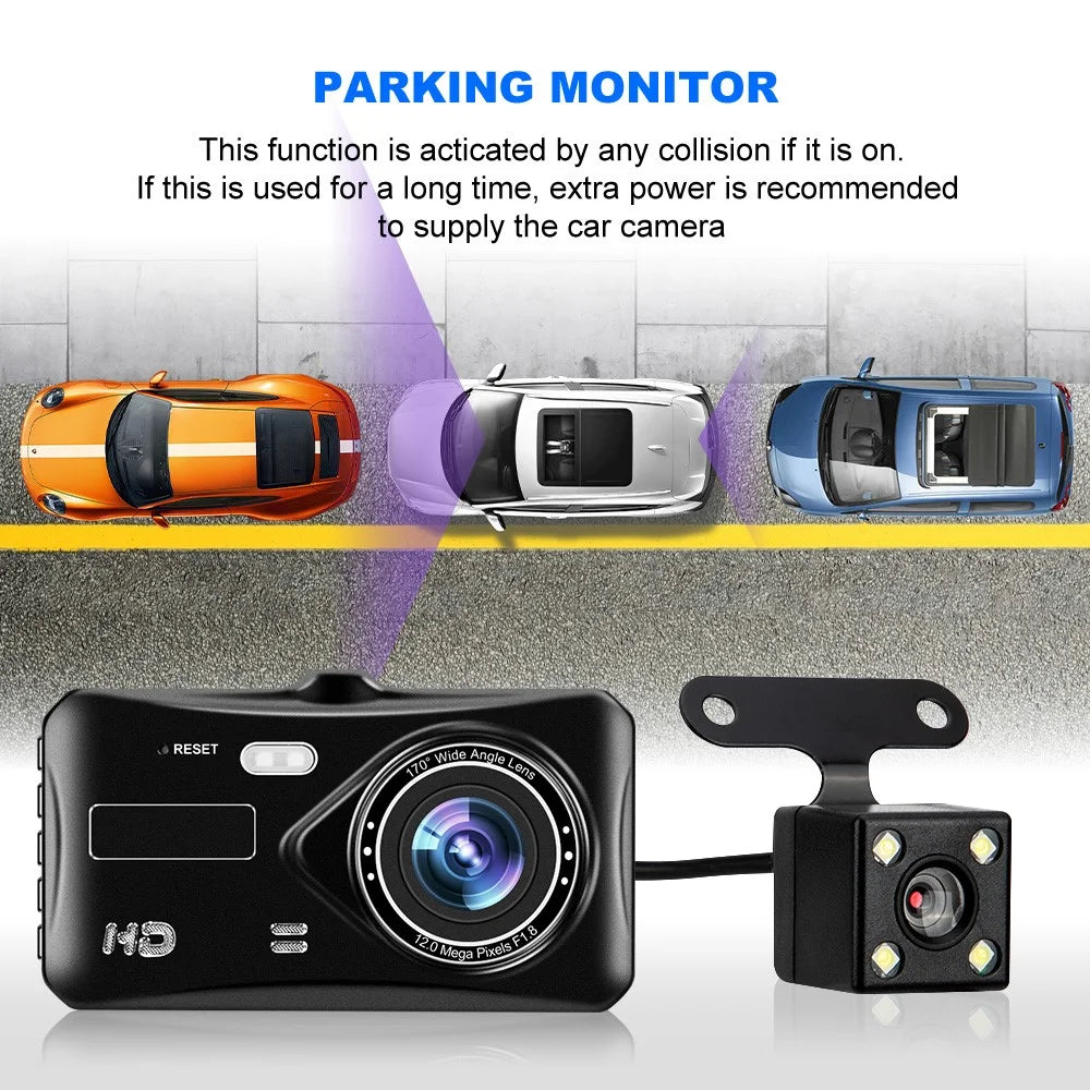 4 inch Car DVR 1080P HD Parking Monitoring Loop Recording Night Vision Dash Cam Front Rear Dual Camera Car Driving Recorder - 4