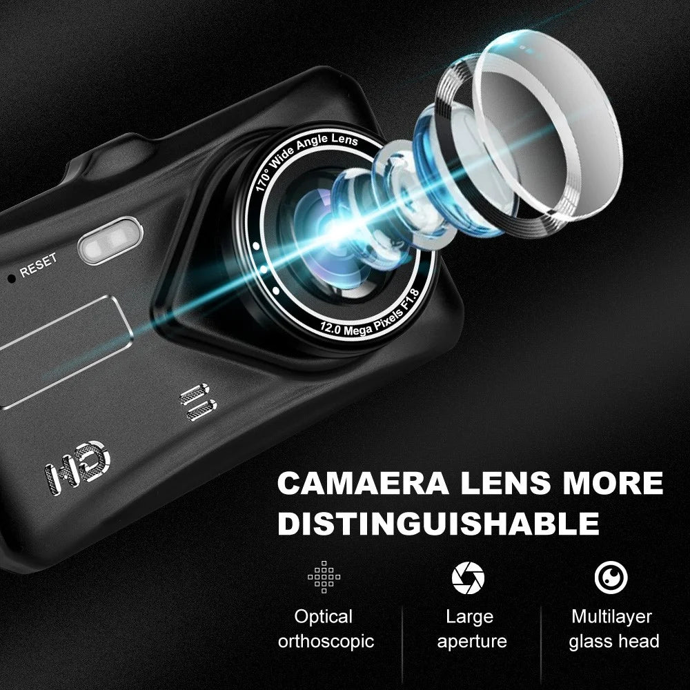 4 inch Car DVR 1080P HD Parking Monitoring Loop Recording Night Vision Dash Cam Front Rear Dual Camera Car Driving Recorder - 6