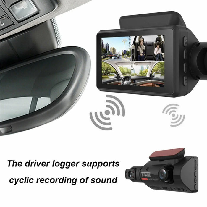 A68 3 inch 110 Degrees Car DVR 1080P HD Parking Monitoring Loop Recording Dash Cam Front Rear Dual Camera Driving Recorder - 3