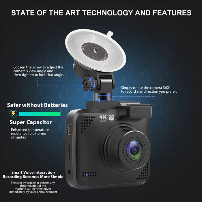 V53 4K UHD 2160P Car Parking Camera WiFi GPS Car Dashboard Camera Recorder 170-degree Wide Vision G-Sensor Design for AZDOME GS63H - 2