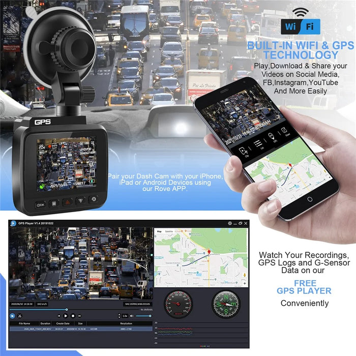 V53 4K UHD 2160P Car Parking Camera WiFi GPS Car Dashboard Camera Recorder 170-degree Wide Vision G-Sensor Design for AZDOME GS63H - 3