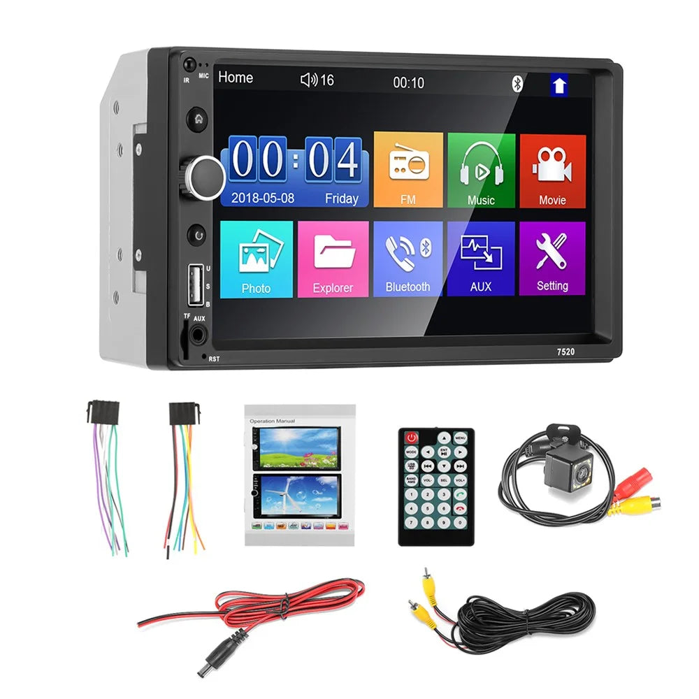 7520-1 7-inch Touch Screen Double Din Car Bluetooth-compatible MP5 Player Reverse Image FM Radio HD Video Audio Player - 1