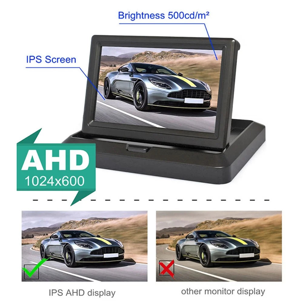 5" IPS AHD Screen Video Display Monitor Folding Rear View Camera Parking and Reverse System - AV Connector - 2