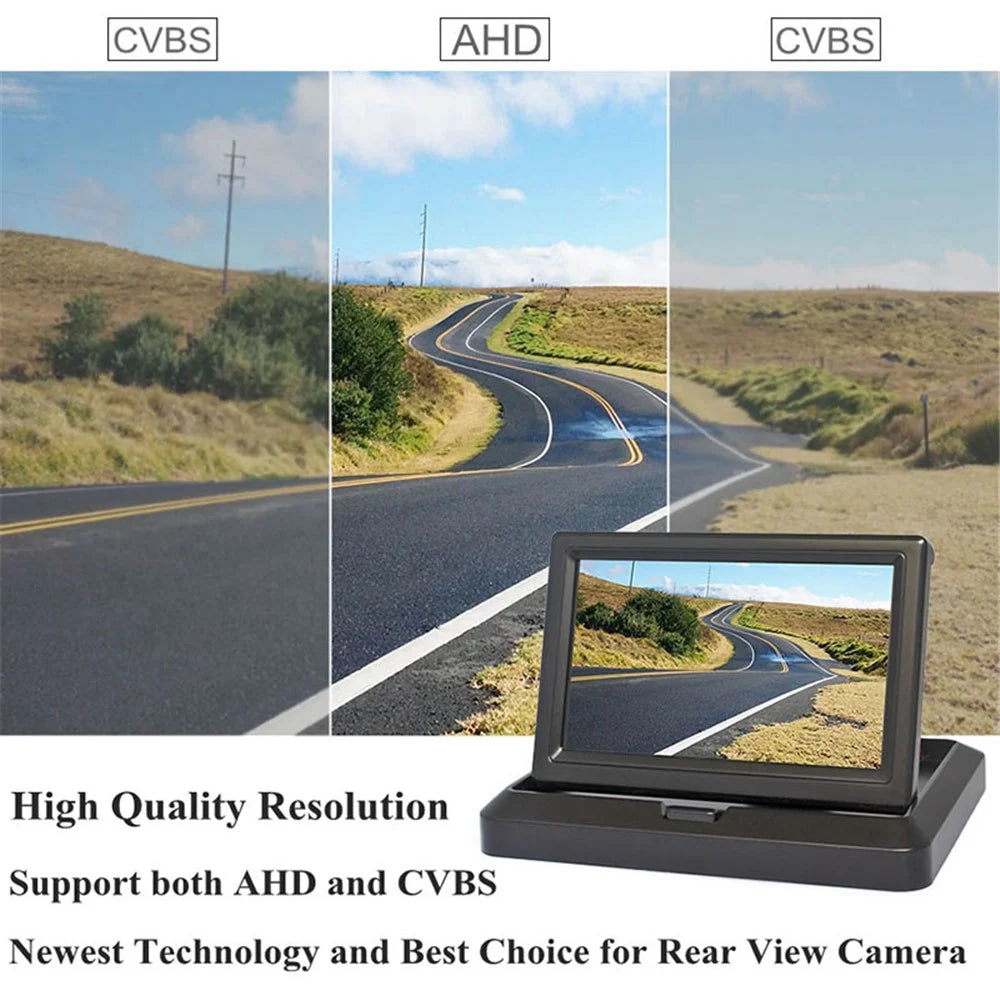 5" IPS AHD Screen Video Display Monitor Folding Rear View Camera Parking and Reverse System - AV Connector - 3