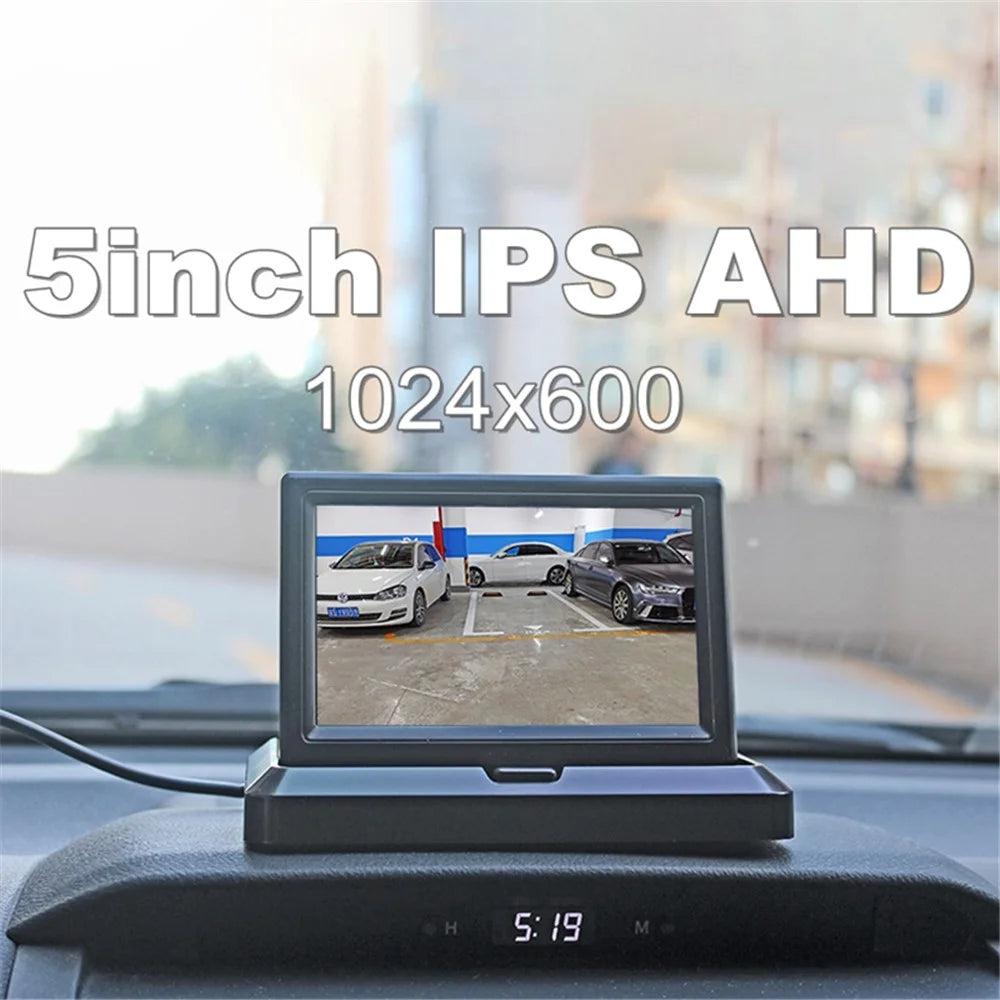 5" IPS AHD Screen Video Display Monitor Folding Rear View Camera Parking and Reverse System - AV Connector - 4