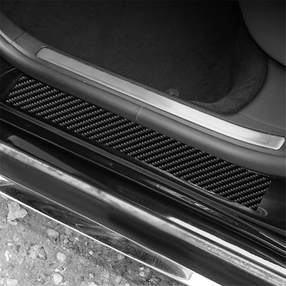 1304 4Pcs / Set Universal Car Door Sill Decorative Sticker Anti-scratch PVC Carbon Fiber Texture Decals - Black - 2