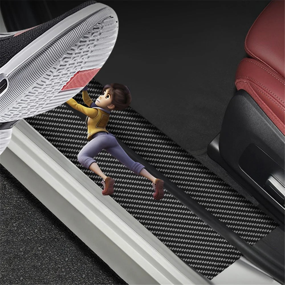 1304 4Pcs / Set Universal Car Door Sill Decorative Sticker Anti-scratch PVC Carbon Fiber Texture Decals - Black - 3