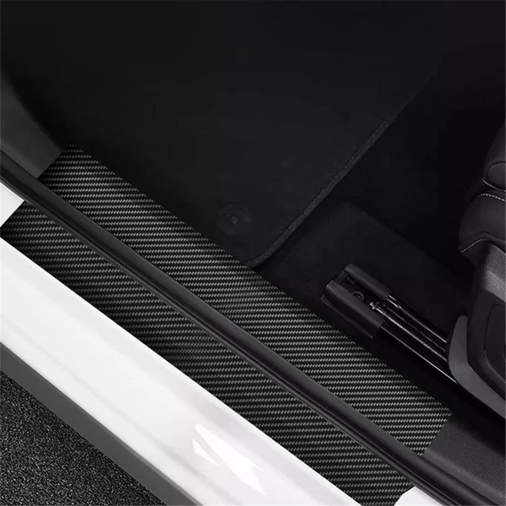1304 4Pcs / Set Universal Car Door Sill Decorative Sticker Anti-scratch PVC Carbon Fiber Texture Decals - Black - 4