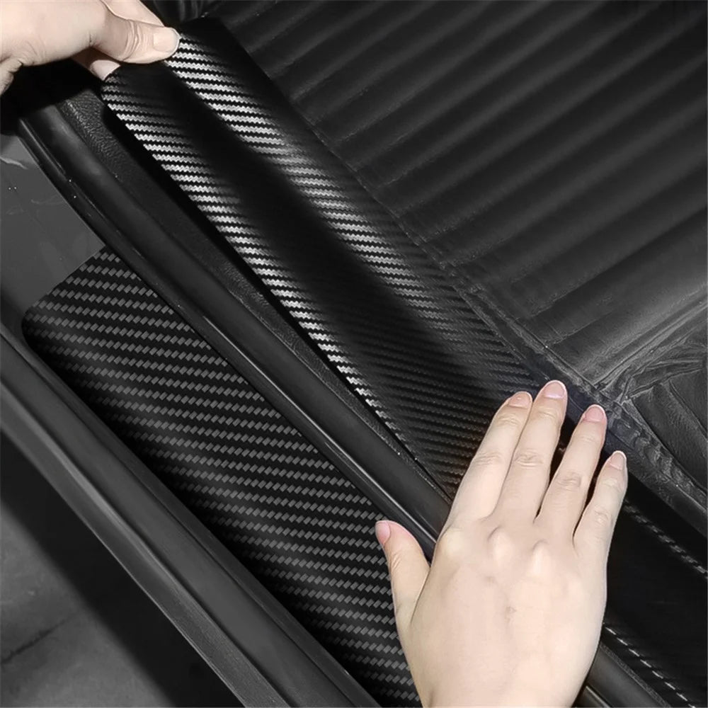 1304 4Pcs / Set Universal Car Door Sill Decorative Sticker Anti-scratch PVC Carbon Fiber Texture Decals - Black - 5