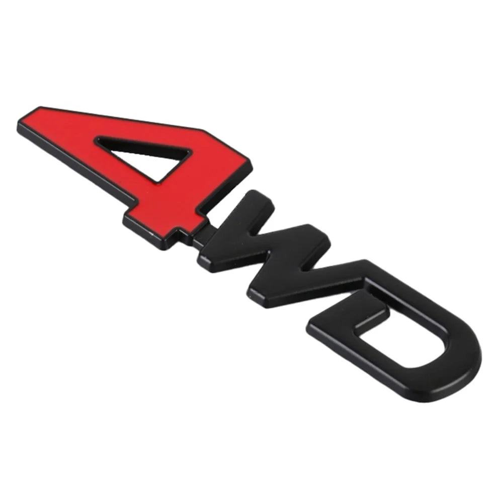 Aluminum Alloy Car Badge Sticker 4WD Letter Decal Universal Car Exterior Sticker - Black+Red - 1
