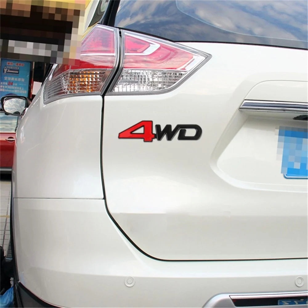 Aluminum Alloy Car Badge Sticker 4WD Letter Decal Universal Car Exterior Sticker - Black+Red - 3