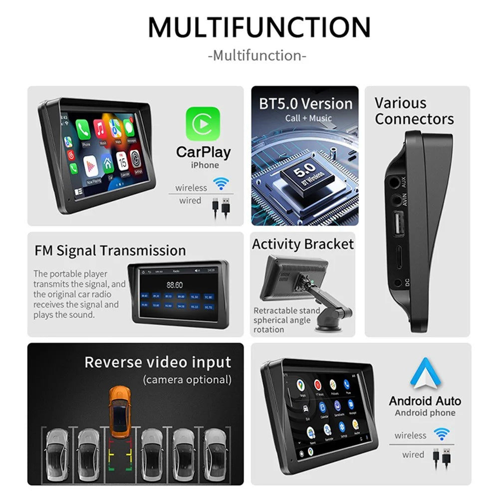 W505G 7-inch Car Bluetooth-compatible HD Video MP5 Player Wireless CarPlay Reverse Image Display with 8 LED Camera - 3