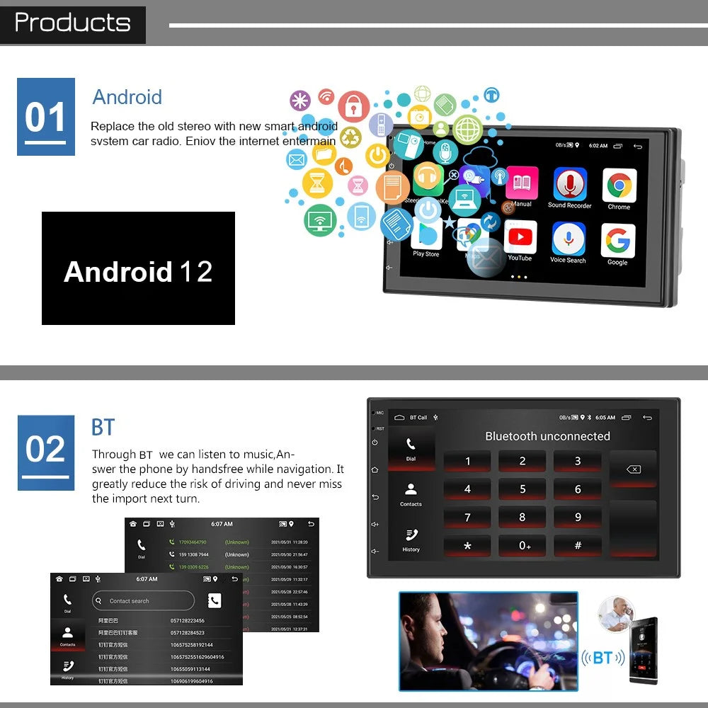 R-730E Android 12 Car GPS Navigation Player 2G+32GB 7 inch IPS 1080P Touch Screen Car Stereo - 4