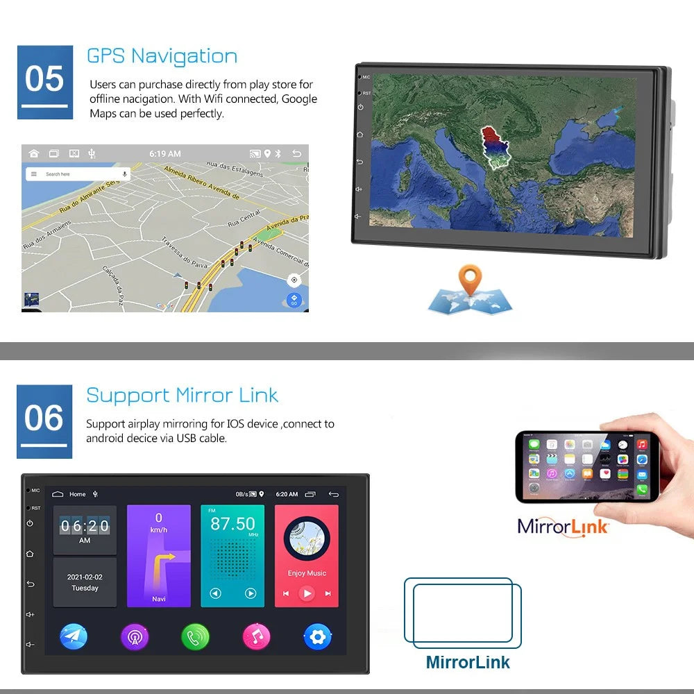 R-730E Android 12 Car GPS Navigation Player 2G+32GB 7 inch IPS 1080P Touch Screen Car Stereo - 6