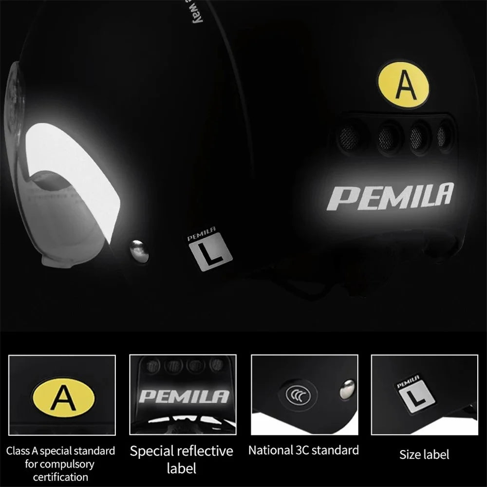 PEMILA V-08 T1 Bike Cycling Helmet Motorcycle Helmet with Clear Visor Panel, Size: L - Black - 3