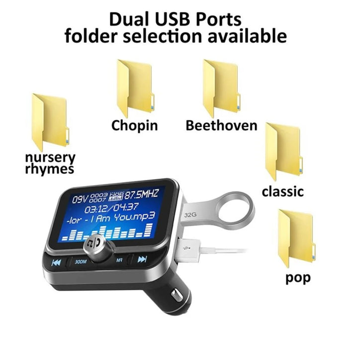 BC32 LCD Bluetooth-compatible MP3 Player Dual USB Car Charger FM Transmitter with Remote Control - 4