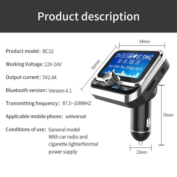 BC32 LCD Bluetooth-compatible MP3 Player Dual USB Car Charger FM Transmitter with Remote Control - 5