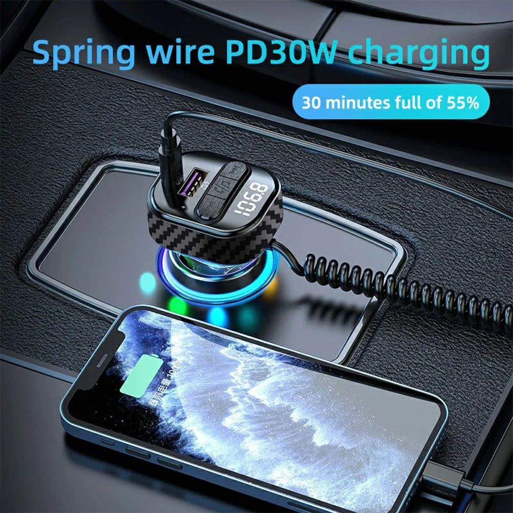 C52 Bluetooth-compatible Car MP3 Player FM Transmitter Type-C + QC3.0 USB Car Charger with PD 30W Type-C Cable - 3