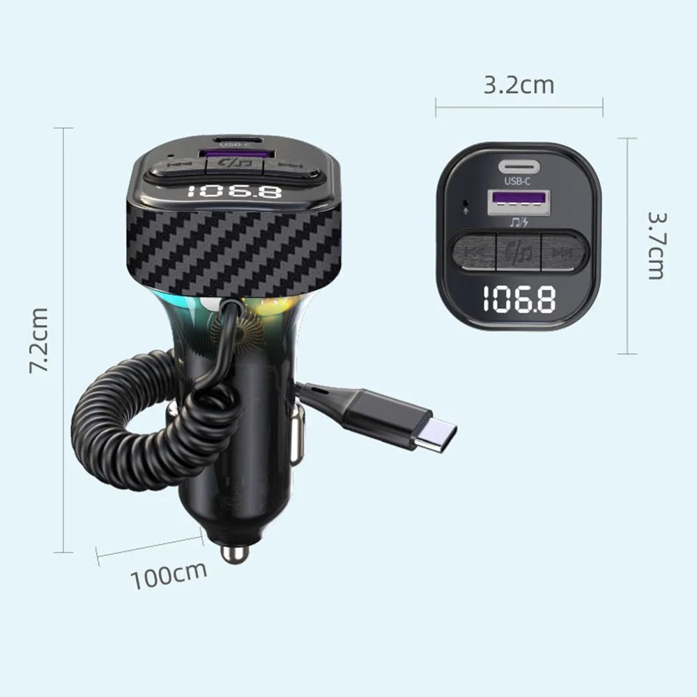 C52 Bluetooth-compatible Car MP3 Player FM Transmitter Type-C + QC3.0 USB Car Charger with PD 30W Type-C Cable - 7