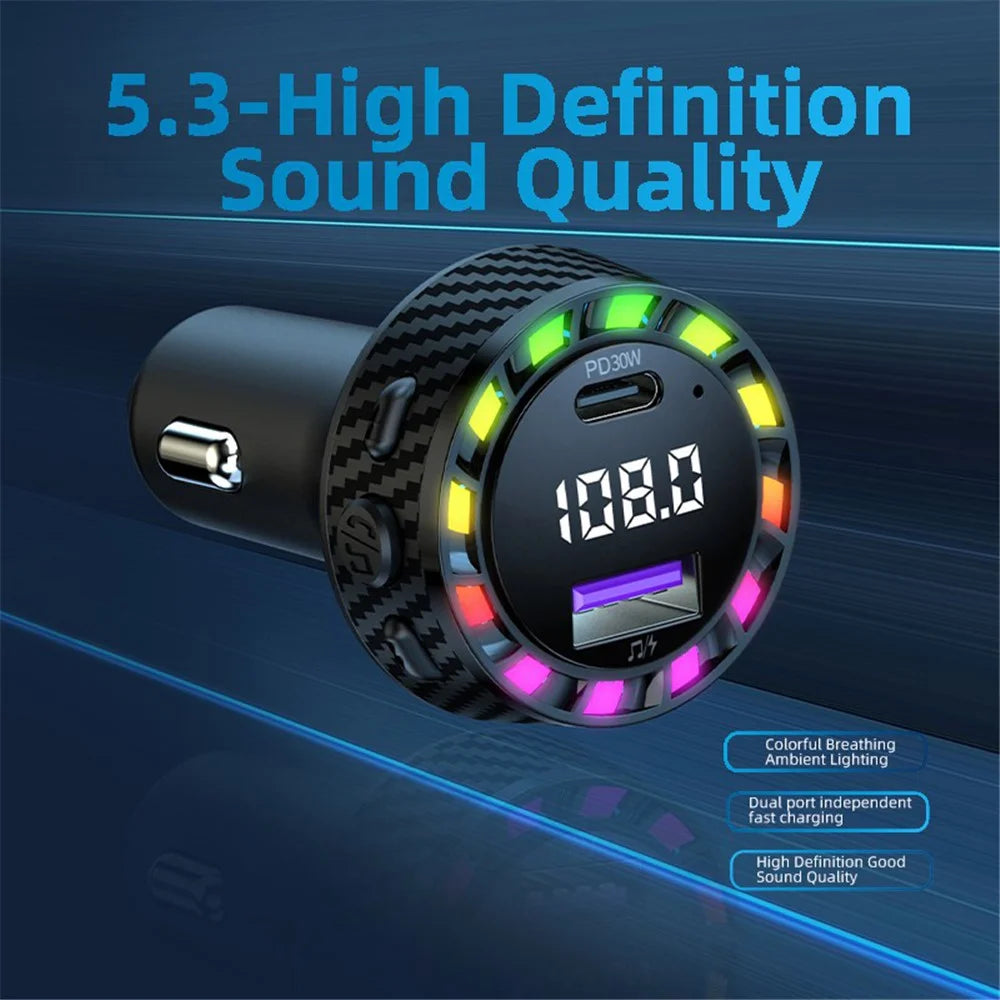 C55 USB+Type-C Car Fast Charger Bluetooth-compatible FM Transmitter with Breathing Light - 3