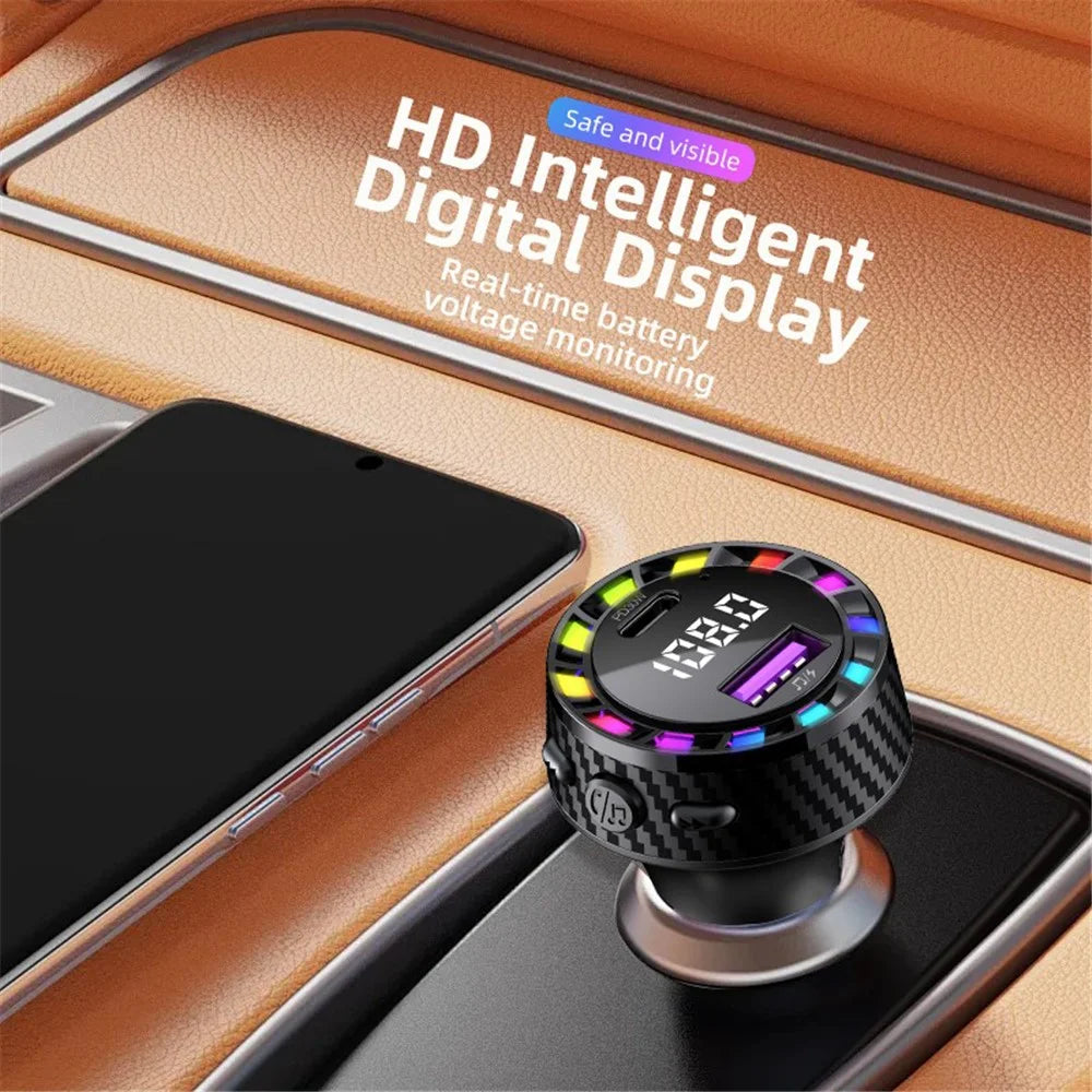 C55 USB+Type-C Car Fast Charger Bluetooth-compatible FM Transmitter with Breathing Light - 4