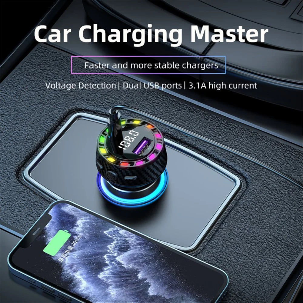 C55 USB+Type-C Car Fast Charger Bluetooth-compatible FM Transmitter with Breathing Light - 5